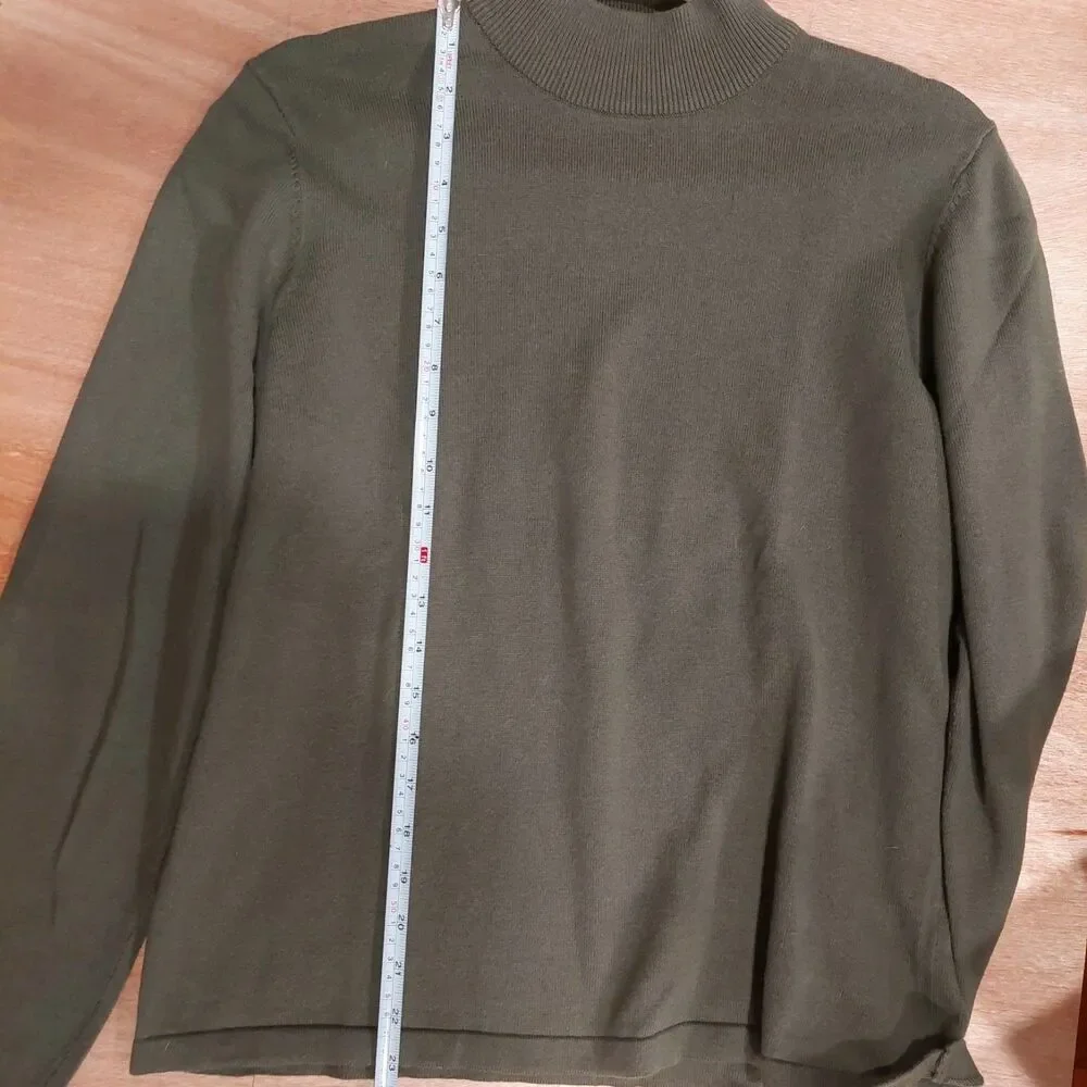 Orvis Cotton Cashmere Olive Green Knit Sweater Mock Neck Pullover